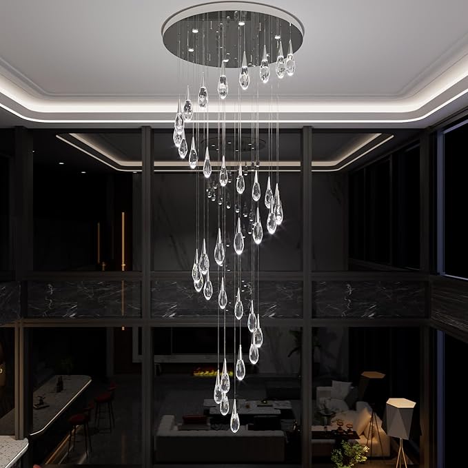 30 Light Extra Large Chandelier for High Ceiling Lights Silver Moderm Pendant Light Fixture Crystal Chandelier for Staircase Foyer Villa Living Room