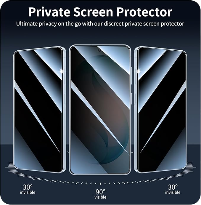 3+3+1-Pack, Privacy Screen Protector and Camera Lens Protector for Samsung Galaxy S26 with Installation Alignment Aid, Anti-Spy Tempered Glass Film, Dark Private Black Protection, Anti-Scratch