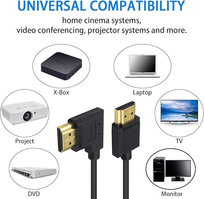 Duttek 4K Short HDMI Cable, Left Angle HDMI to HDMI Male to Male Cable 0.15M/6 Inch, Supports 1080P, Compatible with TV, Laptop, Gaming Console, PC Black and Gold Tone