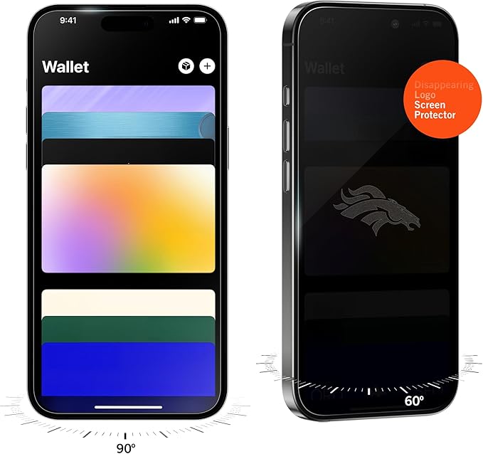 NFL Denver Broncos Privacy Screen Protector for iPhone 13 Pro Max,14 Plus - with Disappearing Logo - Scratch-Resistant and Easy-to-Install Screen Protectors (Includes Installation Tray)