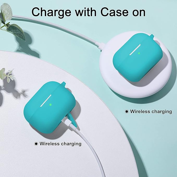 Lerobo Compatible with AirPods Pro 2 Case,Soft Washable Silicone Protective Cover for Airpods Pro Supports Wireless Charging with Carabiner Front LED Visible,Teal