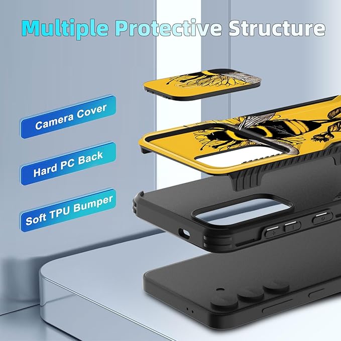 for Galaxy S25 Plus Case Built in Slide Camera Lens Cover,Heavy Duty Shockproof Protection Dual Layer Case for Samsung Galaxy S25 Plus 6.7" 2025,Honeybee Flower