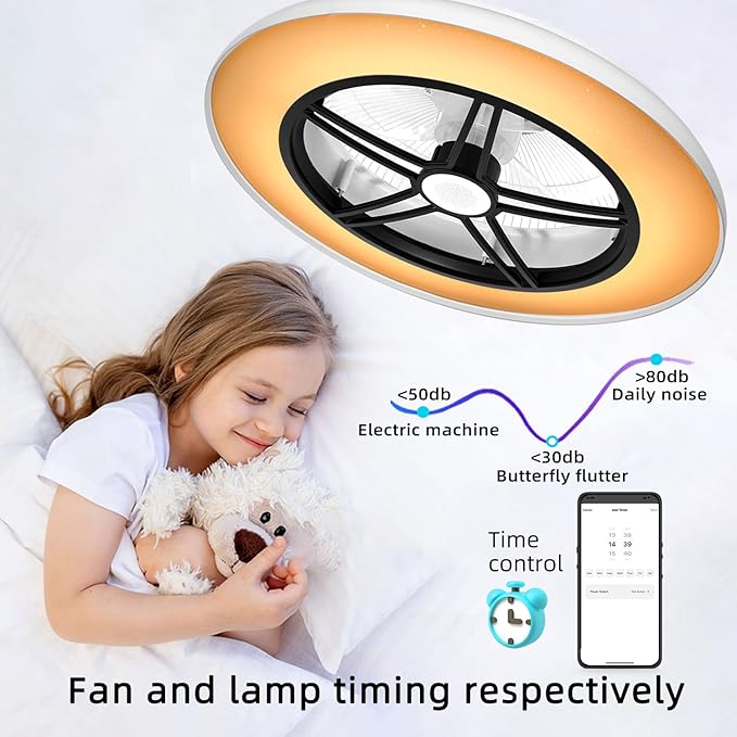 BAYSQUIRREL WiFi Low Profile Ceiling Fan with Light,Bluetooth Speaker Ceiling Fan 20In Smart Bladeless Ceiling Fans with Alexa/Google Assistant/App Control,6 Speed Dimmable LED-RGB Lights