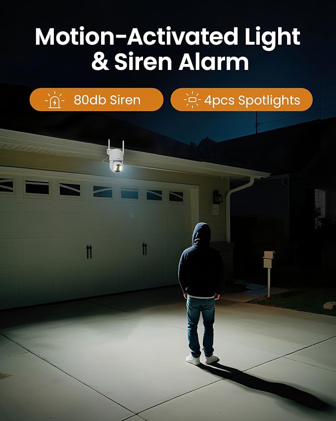 Anlapus 4 x C281 3MP 2K Security WiFi Camera Outdoor, 360° Pan/Tilt Wired Security Camera, AI Detect, Auto Track, Color Night Vision, 2-Way Talk, 2.4/5GHz, Light Siren Alarm, Cloud/Memory Card Storage