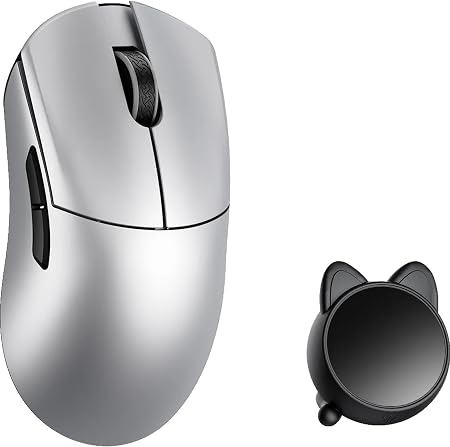 WLMOUSE Huan 48g Ultra-Lightweight Magnesium Alloy Gaming Mouse,8K Voice & Display Receiver, Dual 8K Wireless/Wired, PAW3950HS Sensor, RGB Wheel Lighting, Nordic 54H20 (Silver(OM Switch))