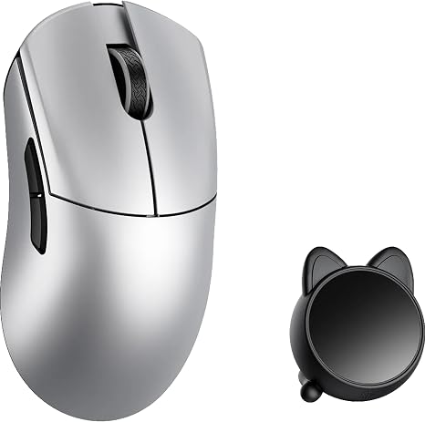 WLMOUSE Huan 48g Ultra-Lightweight Magnesium Alloy Gaming Mouse,8K Voice & Display Receiver, Dual 8K Wireless/Wired, PAW3950HS Sensor, RGB Wheel Lighting, Nordic 54H20 (Silver(OM Switch))