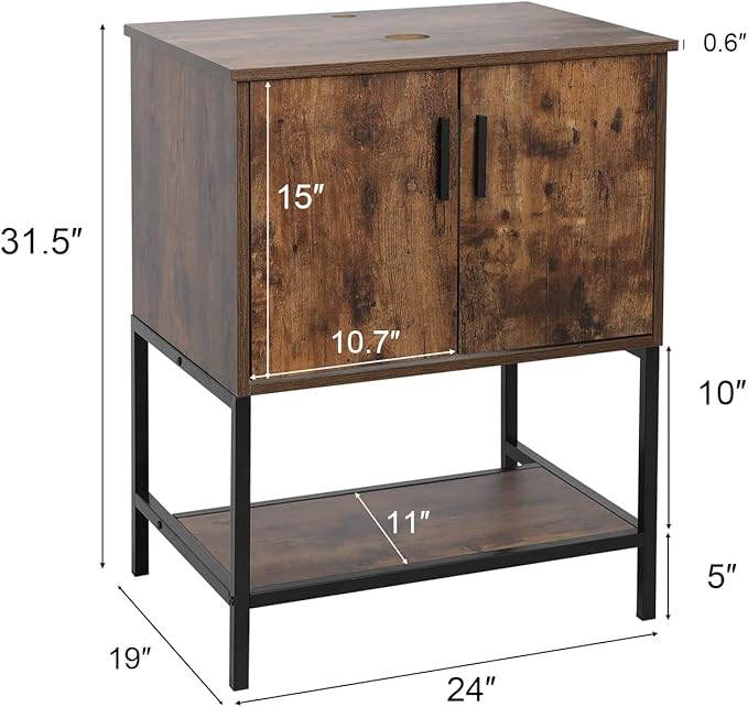 eclife 24" Bathroom Vanity Sink Combo Modern Metal Stand Cabinet W/Bottom Shelf, Rustic Brown (Without Sink)