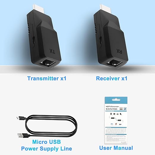 MEIRIYFA HDMI Extender Ethernet RJ45 to HDMI Adapter Repeater Over LAN Cat6 Cable Up to 196ft/60m 1080p Transmitter and Receiver from Displays for HDTV, PC, DVD