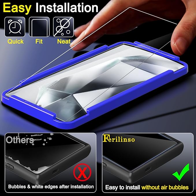 Ferilinso 3 Pack Screen Protector for Samsung Galaxy S24 Ultra with 3 Pack Tempered Glass Camera Lens Protector Phone Case Friendly Accessories Protector de Pantalla for Samsung S24 Ultra 6.8 INCH