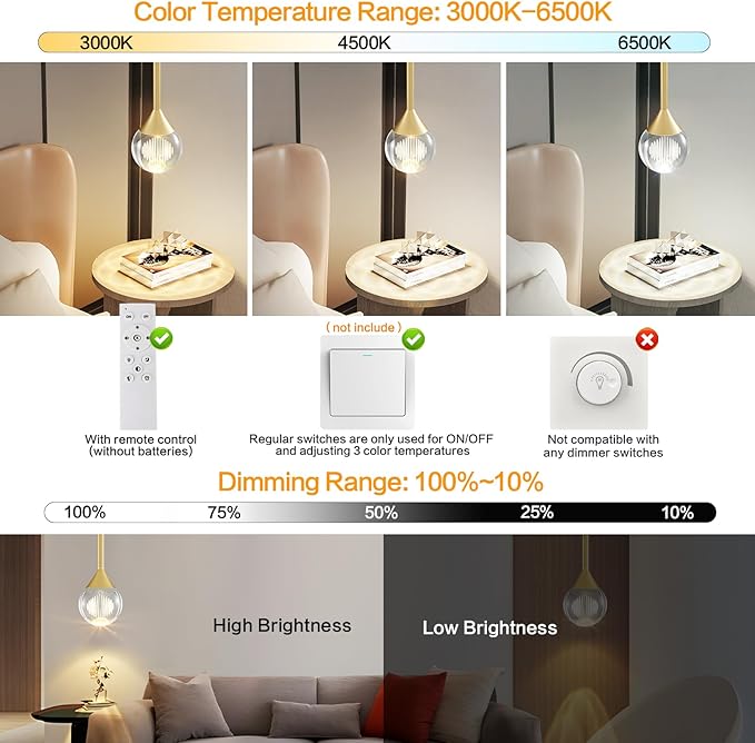 Modern Raindrop Chandelier - Brass Gold Finish Globe Ceiling Hanging Fixture 3 Color Temperature LED Pendant Light with Remote , 4W Teardrop Chandelier for Kitchen Island, Dining Room, Bar (1- light)