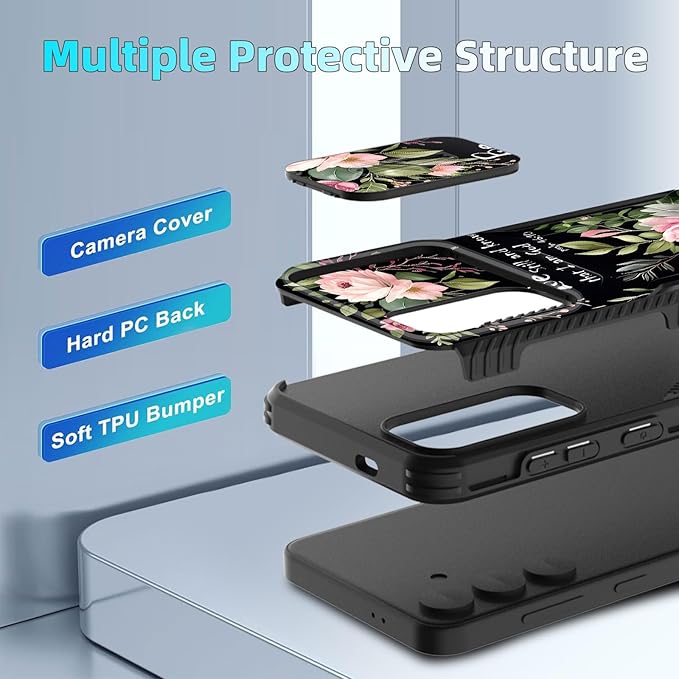 for Galaxy S25 Case Built in Slide Camera Lens Cover,Heavy Duty Shockproof Protection Dual Layer Case for Samsung Galaxy S25 6.2" 2025,Flower Bible Verse Psalm 46:10