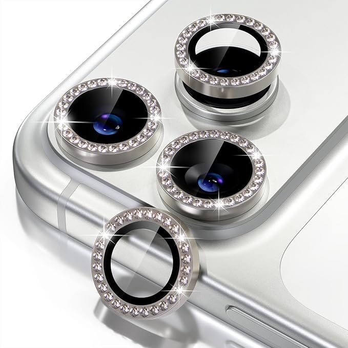 Misea Compatible for iPhone 17 Pro/iPhone 17 Pro Max Camera Lens Protector Bling, 9H Tempered Glass Camera Cover Screen Protector Metal Individual Ring Decoration Accessories, Natural Titanium Diamond