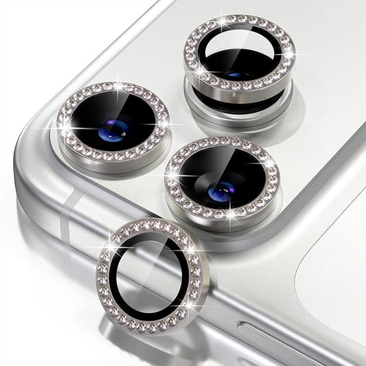 Misea Compatible for iPhone 17 Pro/iPhone 17 Pro Max Camera Lens Protector Bling, 9H Tempered Glass Camera Cover Screen Protector Metal Individual Ring Decoration Accessories, Natural Titanium Diamond