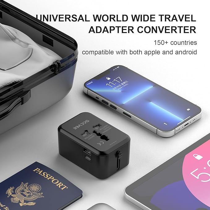 Universal Travel Adapter with USB C, International Power Plug Adapter All in One Worldwide Travel Adapter Power Converters Wall Charger AC Power Plug Adapter USB Type C Charger for USA EU UK AUS