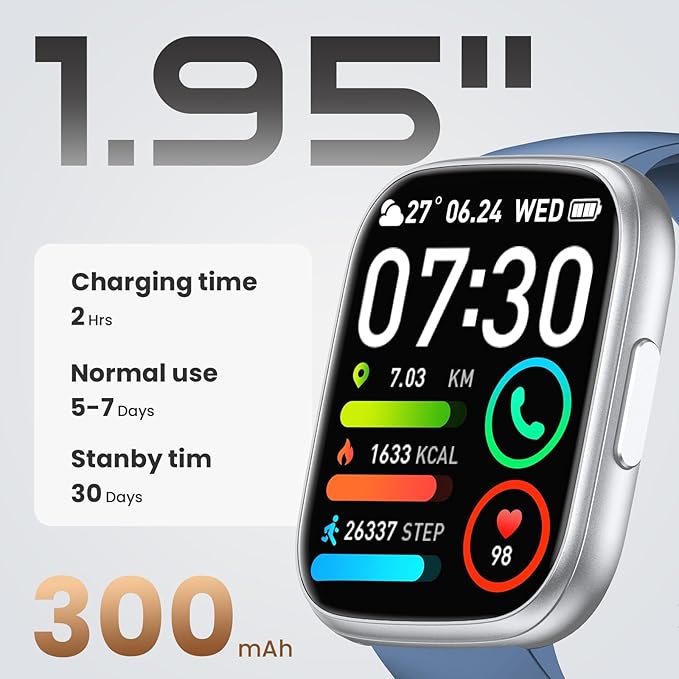 Smart Watch for Men Women (Answer/Make Call), 1.95" Touch Screen Fitness Tracker with Heart Rate/Sleep Monitor, IP68 Waterproof Smartwatch for Android iOS, Fitness Watch with 120+ Sports Modes, Blue