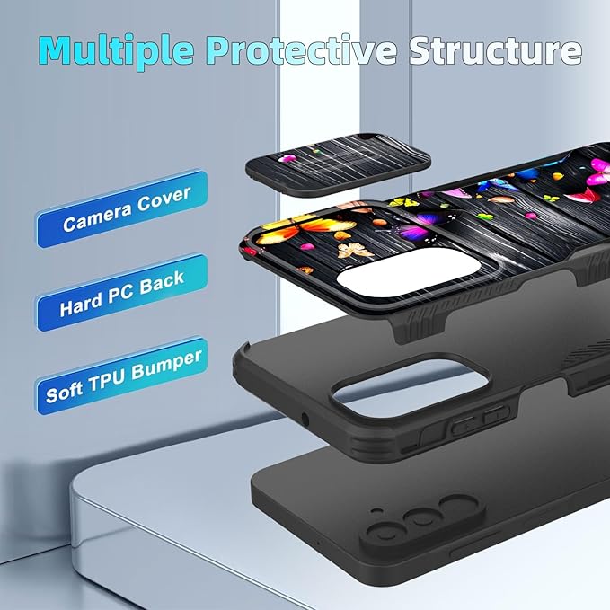 for Galaxy A26 5G Case Built in Slide Camera Lens Cover,Heavy Duty Shockproof Protection Dual Layer Case for Samsung Galaxy A26 5G 6.7" 2025,Colorful Butterflies on Wooden