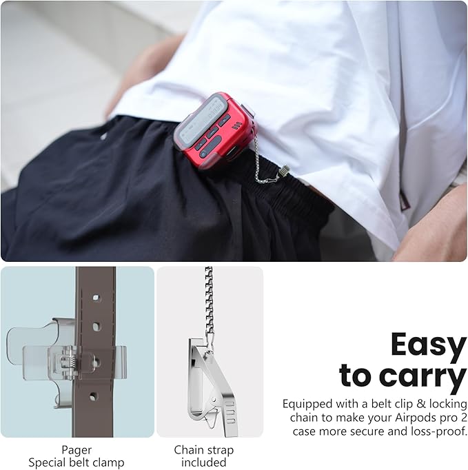 (with Safety Lock) Pager Cases Compatible with AirPods Pro 2nd Generation Case Cover with Cleaner Kit,Hard TPU Full Protection for AirPods Pro 2 Charging Case(USB-C)(2023/2022/2019) for Men-Red