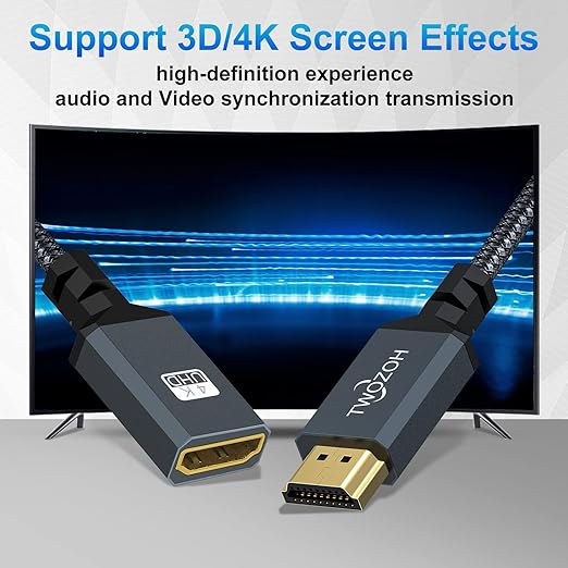 Twozoh HDMI Extender, 3.3FT HDMI Male to Female Nylon Braided Cable, 4K@60Hz 3D HDR Support
