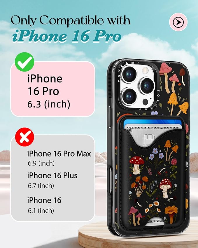 Toycamp for iPhone 16 Pro Case - Compatible with Magsafe Credit Card Holder Wallet Magnetic Cute Women Teen Girls Kawaii Girly Unique Design Phone Cover for Apple 16 Pro 6.1"