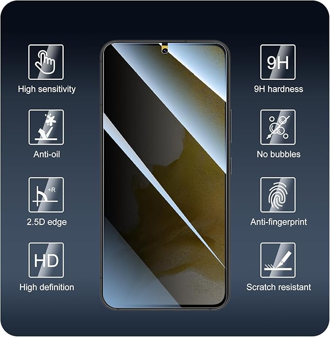 Privacy Screen Protector for Samsung Galaxy S22/S23, Anti-Spy Tempered Glass Film, 9H Hardness Scratch Resistant 2.5D Curved Edges, Black Private Screen Protection, Bubble Free Easy Installation – 3 Pack