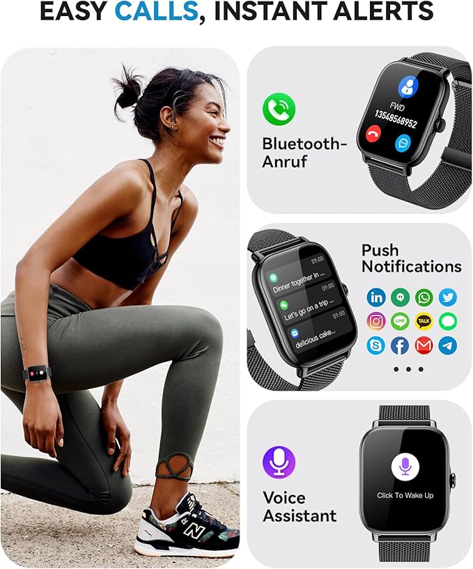 Smart Watches for Women Men (Make/Answer Calls), Steps Counter Fitness Watch for Android iPhone with 120+ Sports, IP68 Waterproof, Sleep Calorie Monitor, Pedometer (Black)