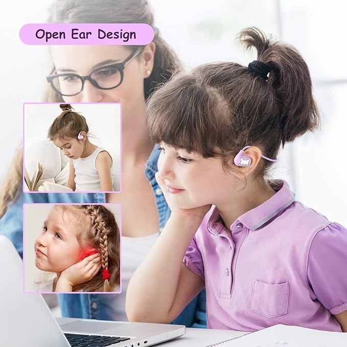 Kids Headphones, LK15 Open Ear Bluetooth Headphones with Air Conduction, Ultra-Light, 85dB Volume Limiting Wireless Headphone for Children Teens Boys Girls (Purple)