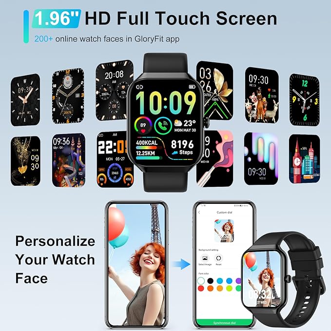 Smart Watch(Answer/Make Call), 1.96"HD Smartwatch for Men Women with Heart Rate/Sleep Monitor/Pedometer, 2025 New Activity Fitness Watch 113+ Sport Modes, IP68 Waterproof Running Watch for Android iOS
