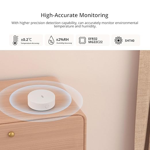 SONOFF SNZB-02P Zigbee Temperature Humidity Sensor, Indoor Thermometer Hygrometer with Alert, Works with Alexa & Google Home for Remote Monitoring and Home Automation, ZigBee 3.0 Hub Required (1)