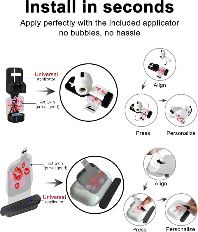 ROCKMAX for AirPods Glow in The Dark Skin Set, Spooky Ghost Earbud + Charging Case Stickers with Applicator & Spare, Universal Fit for AirPods 1/2/3/4 & Pro/Pro 2/Pro 3, Sweat-Resistant, Removable