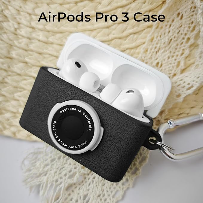 for Airpods Pro 3 Case Cute,Retro 3D Camera Design for Air pod Pro 3 Cover with Keychain Shockproof Protective Soft Silicone Case for Airpods Pro 3 Gen for Men Women,Black