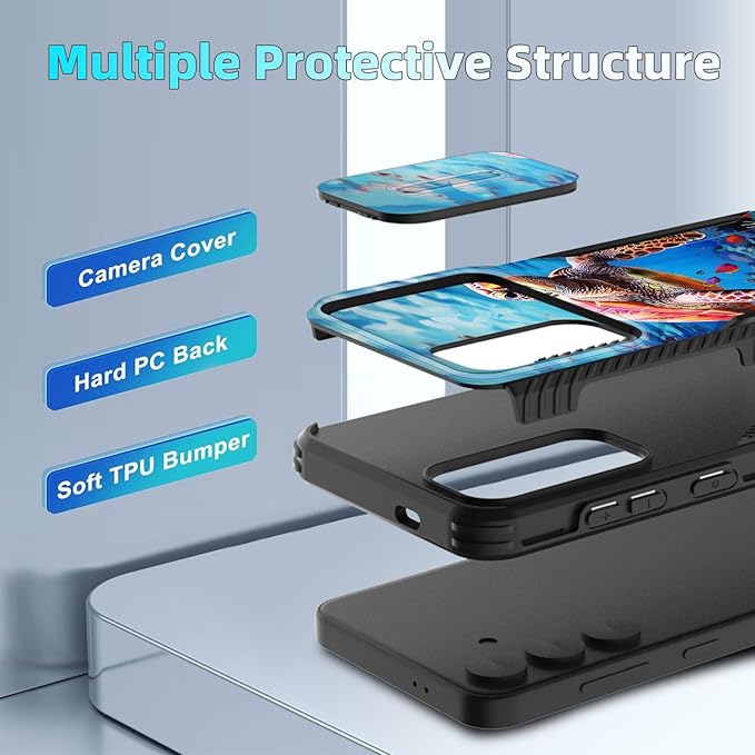 for Galaxy S26 Plus Case Built in Slide Camera Lens Cover,Heavy Duty Shockproof Protection Dual Layer Case for Samsung Galaxy S26 Plus 6.7" 2026,Sea Turtle Swimming Underwater