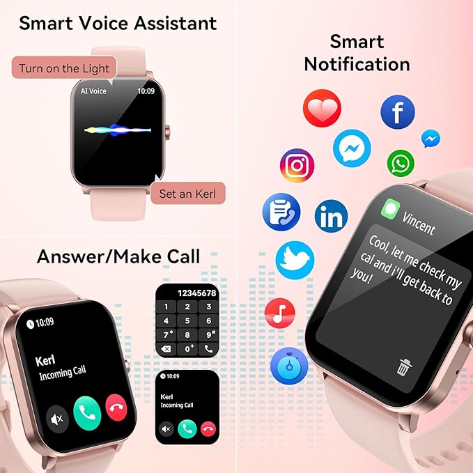 Smart Watch, 1.85" Smartwatch for Men Women (Answer/Make Call), Heart Rate, Sleep Monitor, Pedometer, 120+ Sport Modes Activity Tracker, IP68 Waterproof Fitness Watch for Android iOS (Rose Gold)