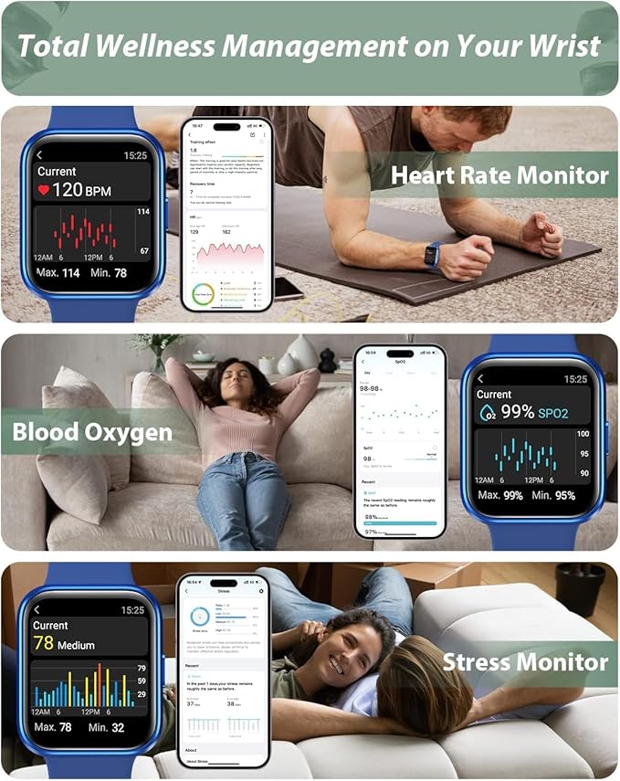 Smart Watch for Women Android & iPhone, Alexa Built-in, 1.8" Touch Screen Fitness Tracker with Answer/Make Calls, IP68 Waterproof Heart Rate/Sleep/SpO2 Monitor, Pedometer, 100+ Sport Modes, Dark Blue