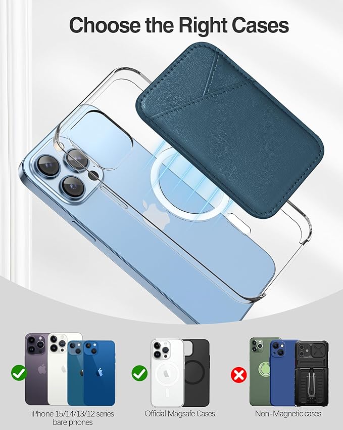 Miroddi for MagSafe Wallet, Strongest Magnetic Card Holder for iPhone 17/16/15/14/13/12 Series, Ultra-Thin Leather Magnetic Phone Wallet with 2 Card Slots, RFID Blocking, No More Falling, Blue