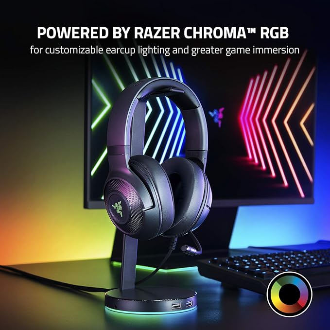 Razer Kraken V3 X Gaming Headset: 7.1 Surround Sound - Triforce 40mm Drivers - HyperClear Bendable Cardioid Mic - Chroma RGB Lighting - for PC - Classic Black