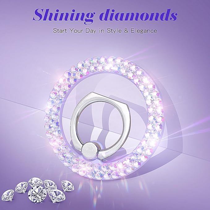 Bling Magnetic Phone Ring Holder for Mag-Safe, Glitter Magnet Cell Phone Grip Stand Sparkle Finger Ring Magnetic Compatible with iPhone 16 Pro Max 15 14 13 12 Mag-Safe Accessories（Purple）