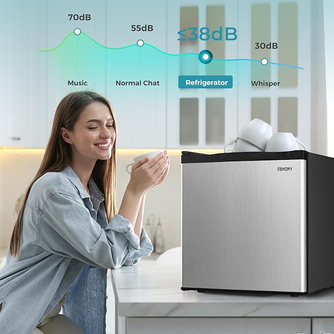 EUHOMY 1.7 Cu.Ft Mini Fridge with Freezer, Reversible Single Door Compact Refrigerator, Adjustable Thermostat, Energy Saving, Mini Fridge for Bedroom, Office, Dorm, Silver