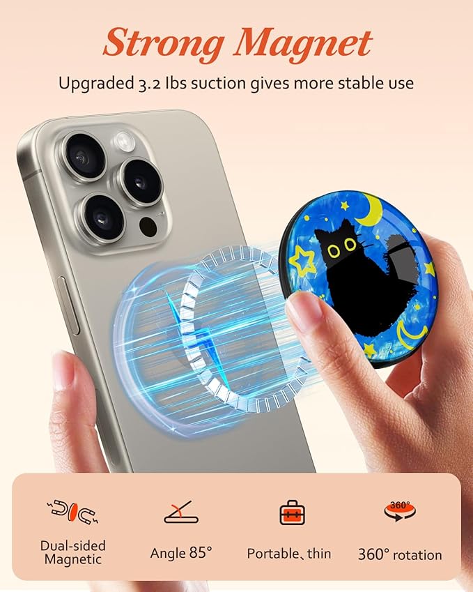 Kidcube Phone Grip Compatible with Magsafe - Magnetic Phone Grip Stand Cute Girly Cat Finger Grip Kickstand Ring Holder Women Girls Compatible with Magsafe Accessories for iPhone 16/15/14/13/12 Series