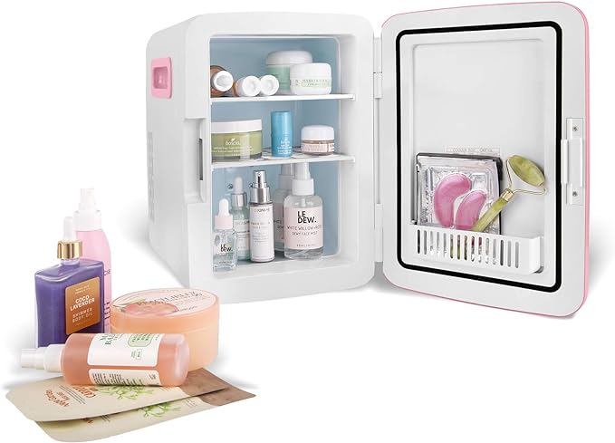 Cooluli 10L Mini Fridge for Bedroom - Car, Office Desk & College Dorm Room - 12V Portable Cooler & Warmer for Food, Drinks, Skincare, Beauty, Makeup & Cosmetics - AC/DC Small Refrigerator (Pink)