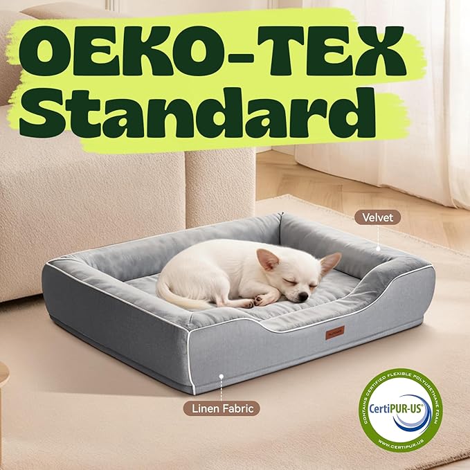 Orthopedic Small Dog Bed Washable for Small Size Dogs,Cooling Gel Memory Foam Sofa Bed with Removable Waterproof Cover & Sides,for Old Pets or Cat with Joint Pain,24"x18"x6"Grey