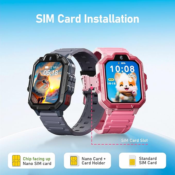 4G Kids Smart Watch, T17 Smartwatch Gifts with Panda Holder, GPS Tracker, Video Calling, SOS, Voice Chat, SMS, School Mode, Puzzle Games, HD Touch Screen for Boys & Girls 3-12（Gray）