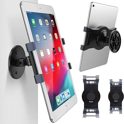 AboveTEK iPad Wall Mount, Swivel 360° Rotating Tablet Holder, Adjustable Arm Fits 6-13" Tablets Like iPad Pro/Air/Mini, Galaxy Tab, Secure Bracket for Kitchen, Office, Retail (Black)