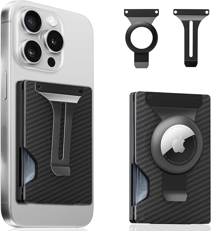 Magnetic Phone Wallet with Apple MagSafe - Metal Card Holder with AirTag Holder, RFID Blocking & Money Clip Mag Safe Wallet for iPhone 16 15 14 13 12 Pro Max/Pro/Plus/Mini