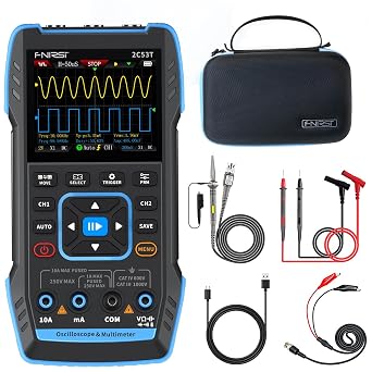 FNIRSI 2C53T Upgraded Handheld Oscilloscope, 50MHz Bandwidth, 250MS/s Sampling Rate, 20000 Counts, 3IN1 Digital Oscilloscope Multimeter DDS Generator, Voltage, Current, Capacitor, Resistor, Diode Test