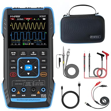 FNIRSI 2C53T Upgraded Handheld Oscilloscope, 50MHz Bandwidth, 250MS/s Sampling Rate, 20000 Counts, 3IN1 Digital Oscilloscope Multimeter DDS Generator, Voltage, Current, Capacitor, Resistor, Diode Test