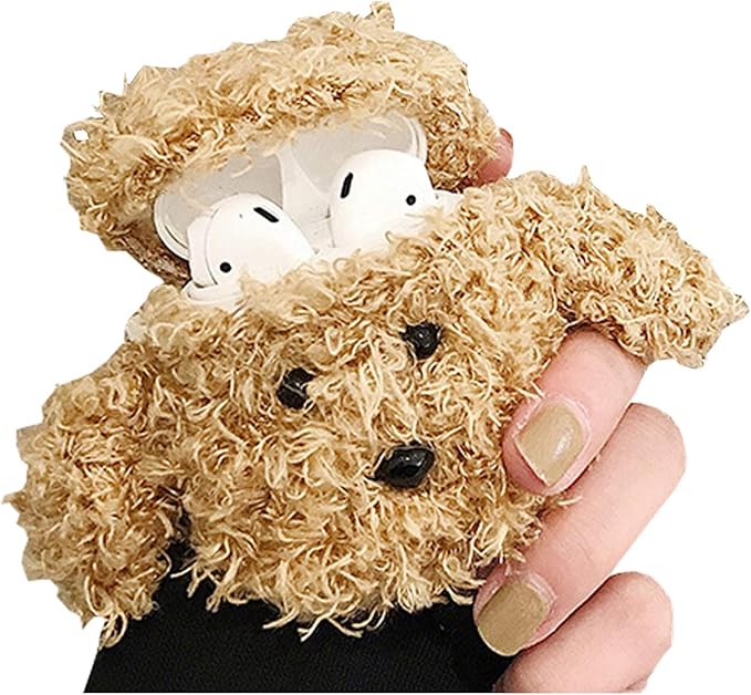 SGVAHY Furry Case for AirPods Pro 3rd Generation Funny Cute 3D Cartoon Plush Design Soft Warm Fluffy AirPod Pro 3 Cover with Keychain Kawaii Anti-Fall Protective Case Women Girls(Teddy Khaki)