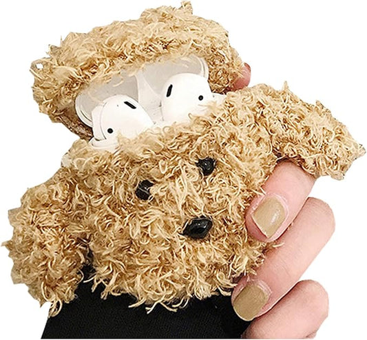 SGVAHY Furry Case for AirPods Pro 3rd Generation Funny Cute 3D Cartoon Plush Design Soft Warm Fluffy AirPod Pro 3 Cover with Keychain Kawaii Anti-Fall Protective Case Women Girls(Teddy Khaki)