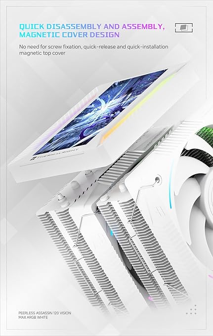 Thermalright Peerless Assassin 120 Vision MAX ARGB CPU Cooler, 5 Inch LCD, TL-K12 2150RPM 120mm Fans, for Intel 1851/1700, AMD AM4/AM5