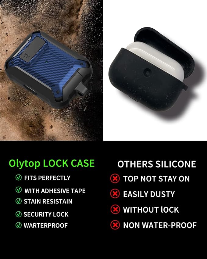 for Airpods Pro 2/1 Gen Case Cover with Lock (2019/2022/2023), Rugged Locking Case for Airpod Pro 2nd/1st Generation Shockproof Armor Protective Skin for Apple iPod Pro-Black/Blue
