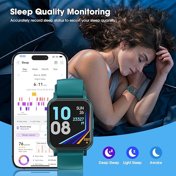 Fitness Tracker, Fitness Watch with Blood Oxygen, Heart Rate Monitor, Steps Calories Counter, Sleep Monitor, Pedometer IP68 Waterproof, Smart Watch for Android iPhones